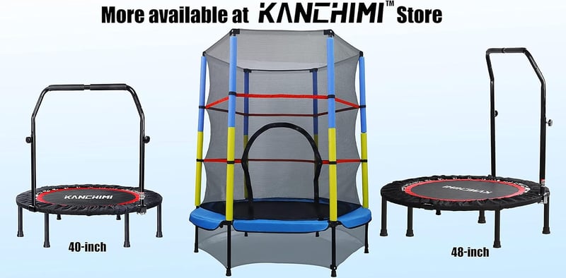 Kanchimi Összecsukható Fitness Trambulin Állítható Kapaszkodóval - Beltéri Edzéshez, Kék, 40", 150kg Teherbírás, 32 Rugóval