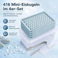 Formă pentru cuburi de gheață KANDONEX cu capac, set de 4 bucăți, 416 sfere, tavă din silicon pentru bile de gheață 2