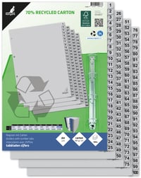 Kangaro kartónový register DIN A4 číslovaný 1-100, 180 g/m², recyklovaný sivý kartón FSC, 100 ks 2