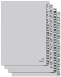 Kangaro kartónový register DIN A4 číslovaný 1-100, 180 g/m², recyklovaný sivý kartón FSC, 100 ks 1