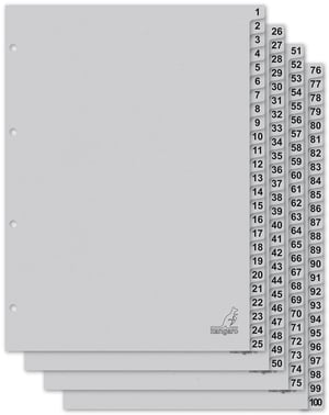 Kangaro kartonski registrator DIN A4 numeracija 1-100, 180 g/m², reciklirani sivi karton s FSC certifikatom, 100 komada