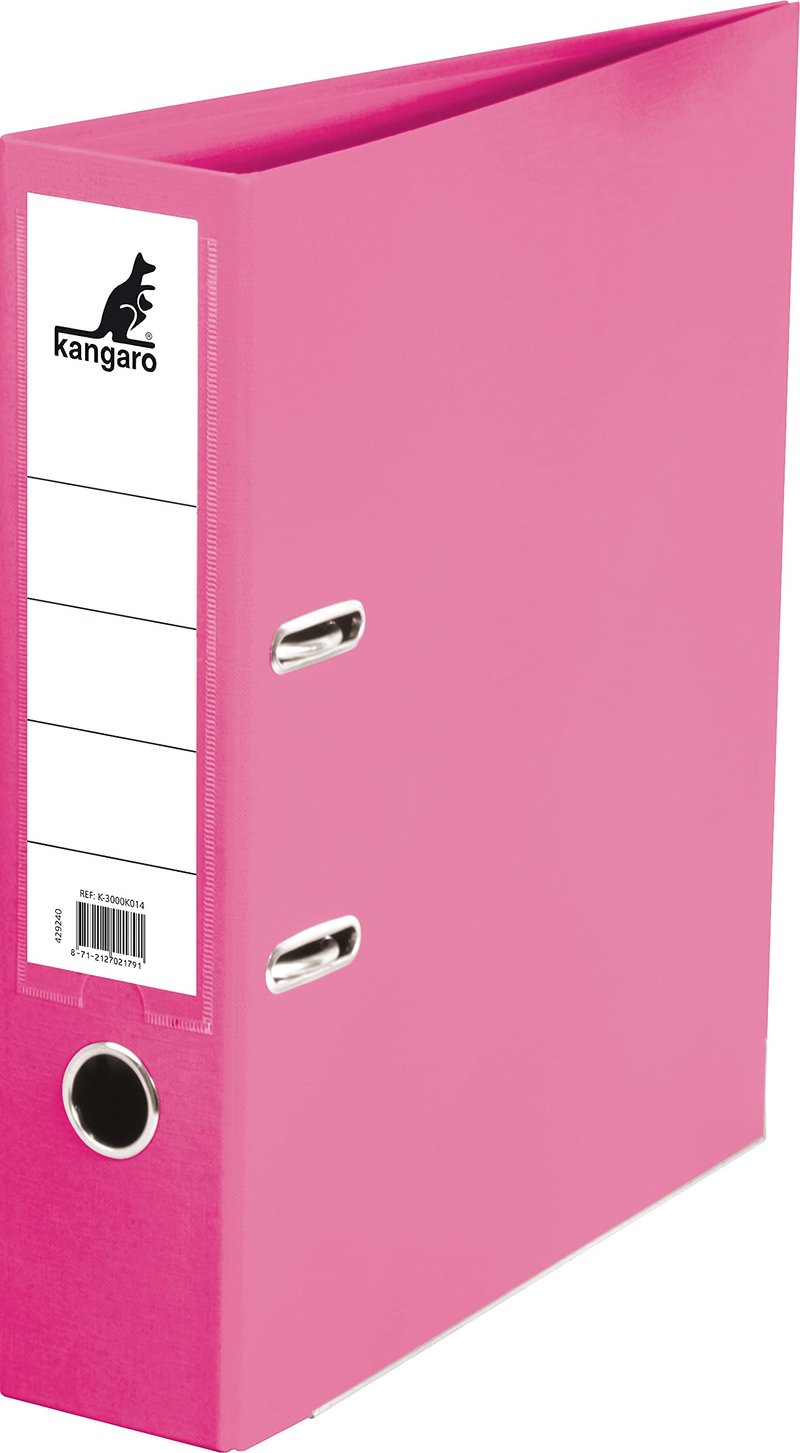 Biblioraft din plastic PP Kangaro cu cotor de 7,5 cm, DIN A4, roz - dosar cu inele, biblioraft, dosar pentru documente