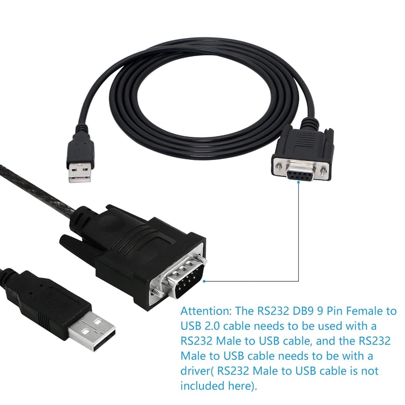KANGPING RS232 DB9 Női-USB 2.0 PLC Soros Kábel Programozható Logikai Vezérlőkhöz - 1,8m Fekete Adatkábel Számítógéphez és Szerverekhez