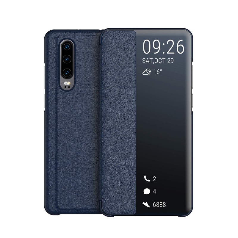 Inteligentné flipové puzdro KANSi pre Huawei P30 s tvrdeným sklom na displej - tmavomodré