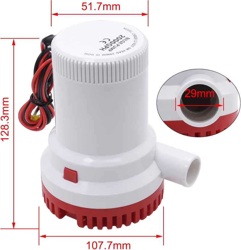 KAOLALI 12V 2000GPH Bilge Szivattyú 29mm Hajó Vízszivattyú Tengerészeti