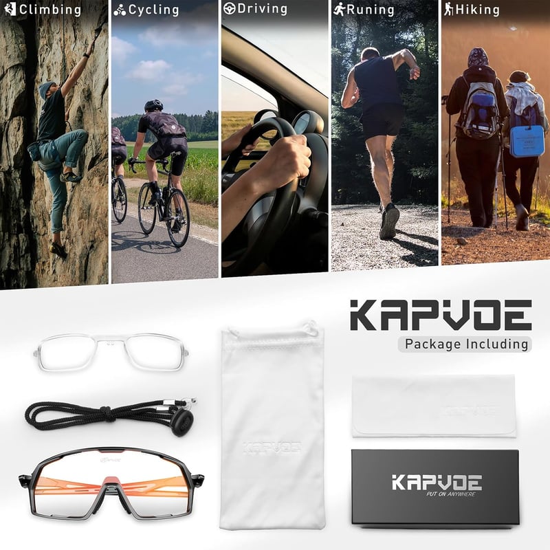 KAPVOE Fotokromatikus Kerékpáros Szemüveg Férfi Női Unisex TR90 Keret UV400 Védelem Sportnapszemüveg Futás Biciklizés MTB Triathlon