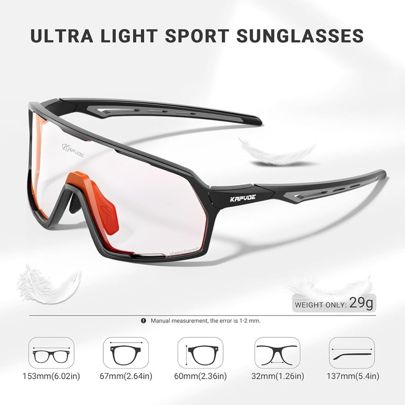 KAPVOE Fotokromatikus Kerékpáros Szemüveg Férfi Női Unisex TR90 Keret UV400 Védelem Sportnapszemüveg Futás Biciklizés MTB Triathlon