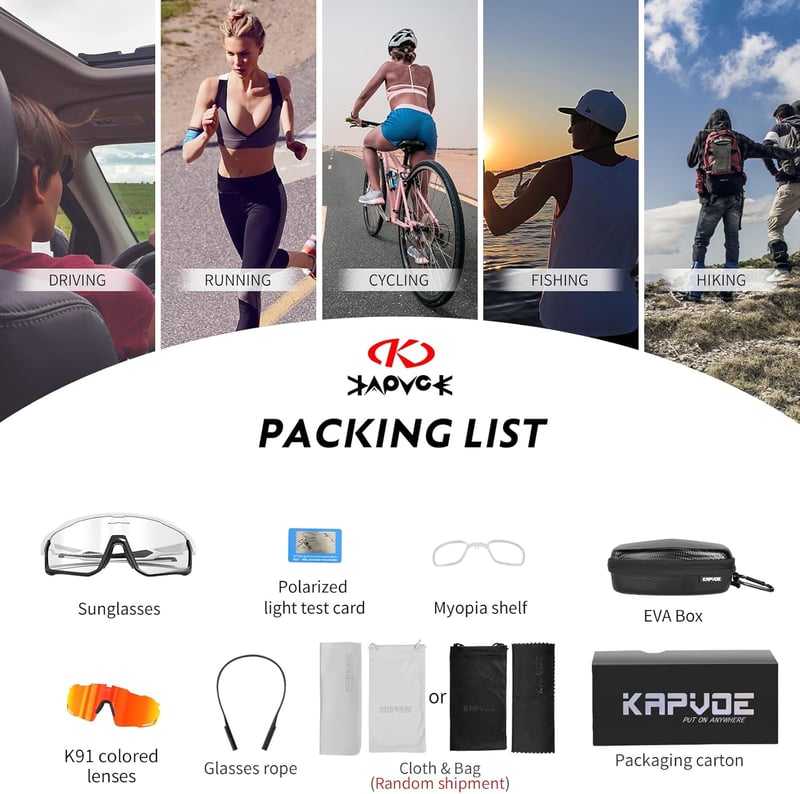 KAPVOE Kerékpáros Szemüveg Polarizált Fotokróm Lencse UV400 Védelem Könnyű Sportnapszemüveg MTB Bicikli Unisex