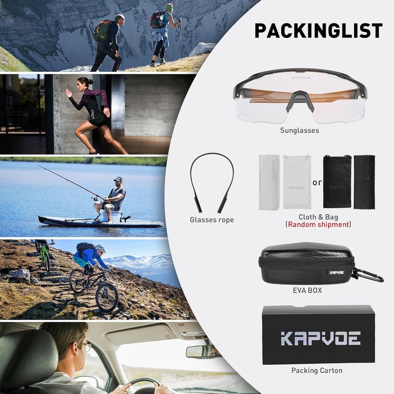 KAPVOE Polarizált Fotokróm Kerékpáros Napszemüveg MTB Sportoláshoz