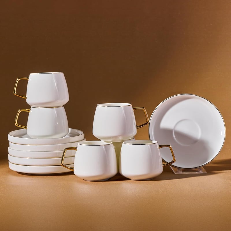 Karaca Saturn Gold Kávéscsésze Szett 6 Személyre, 12 Részes Porcelán Espresso és Csésze Alj