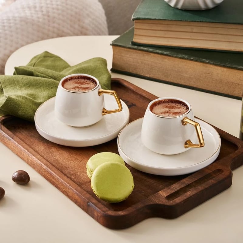 Karaca Saturn Gold Kávéscsésze Szett 6 Személyre, 12 Részes Porcelán Espresso és Csésze Alj