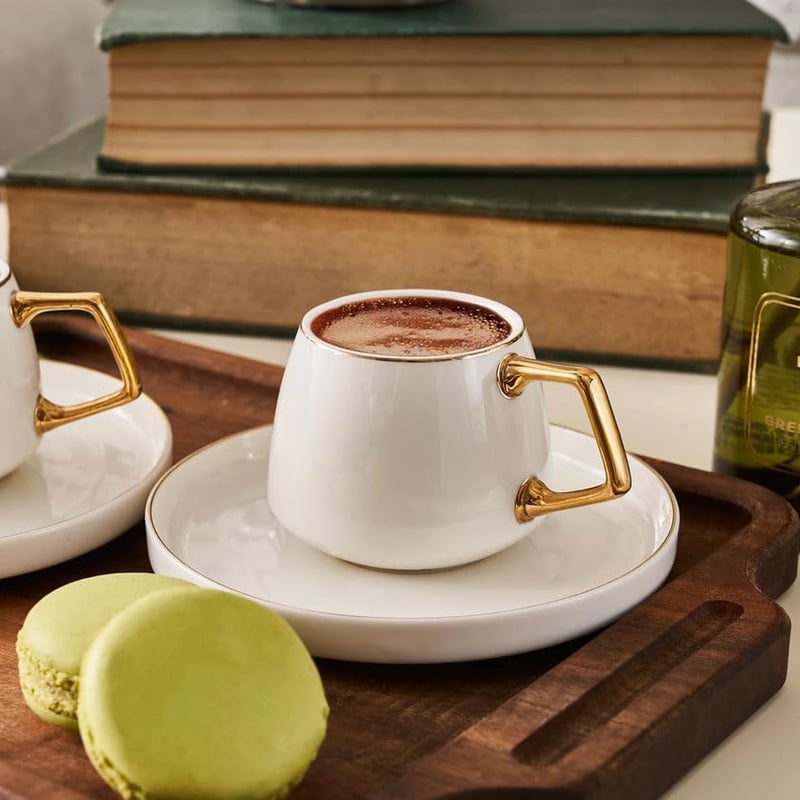 Karaca Saturn Gold Kávéscsésze Szett 6 Személyre, 12 Részes Porcelán Espresso és Csésze Alj