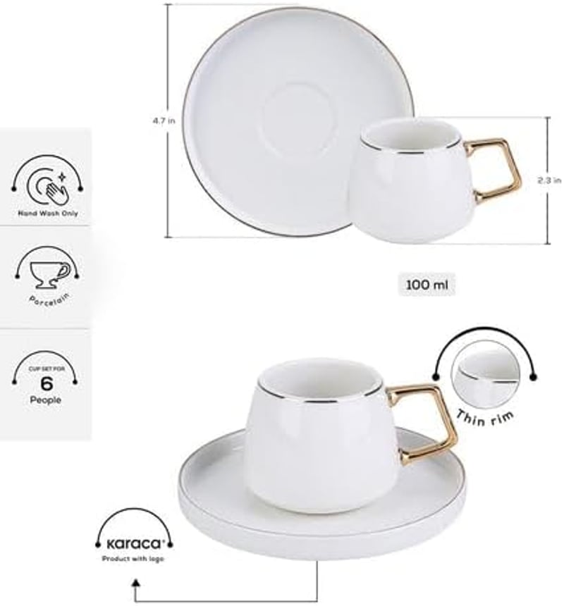 Karaca Saturn Gold Kávéscsésze Szett 6 Személyre, 12 Részes Porcelán Espresso és Csésze Alj