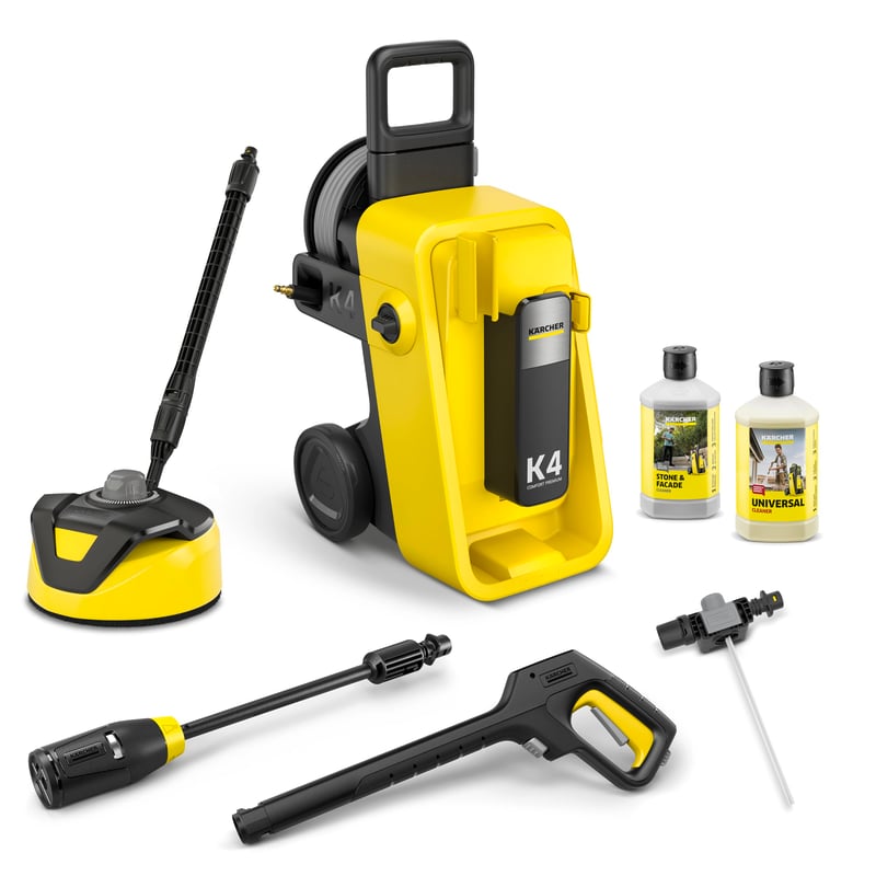 Aparat de spălat cu presiune Kärcher K 4 Comfort Premium Home, 130 bar, 420 l/h, furtun flexibil, tambur pentru furtun, 4-in-1 Multi Jet, Home Kit