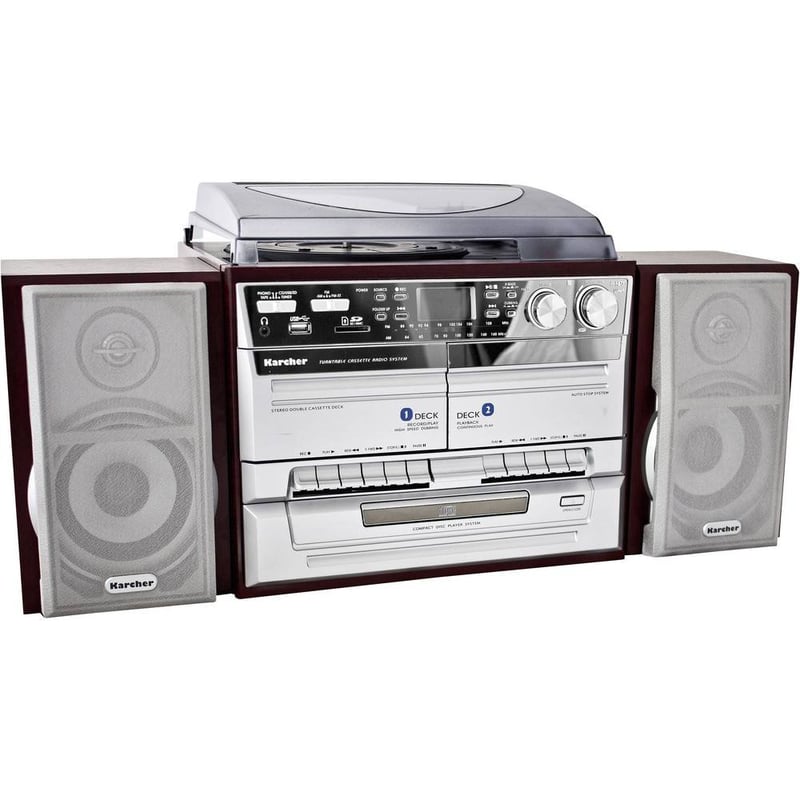 Kompaktný hi-fi systém Karcher KA 320 – CD prehrávač, dvojitý kazetový prehrávač a gramofón