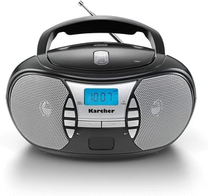 Radio portabil cu CD Kärcher RR 5025-B – radio FM, CD player, intrare AUX, mufă pentru căști, alimentare la rețea și baterii, negru