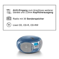 Prenosné rádio s CD prehrávačom Karcher RR 5025-C – CD prehrávač, FM rádio, boombox, AUX-In, napájanie zo siete aj na batérie, modré 4