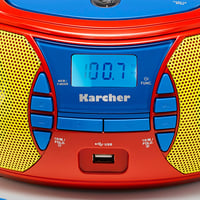 Prenosné detské rádio s CD prehrávačom Karcher RR 5026 – Farebný boombox s CD prehrávačom, FM rádiom, USB portom a mikrofónom – Napájanie z batérií a 4