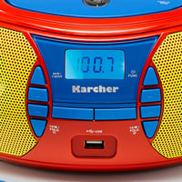 Prenosné detské rádio s CD prehrávačom Karcher RR 5026 – Farebný boombox s CD prehrávačom, FM rádiom, USB portom a mikrofónom – Napájanie z batérií a 3