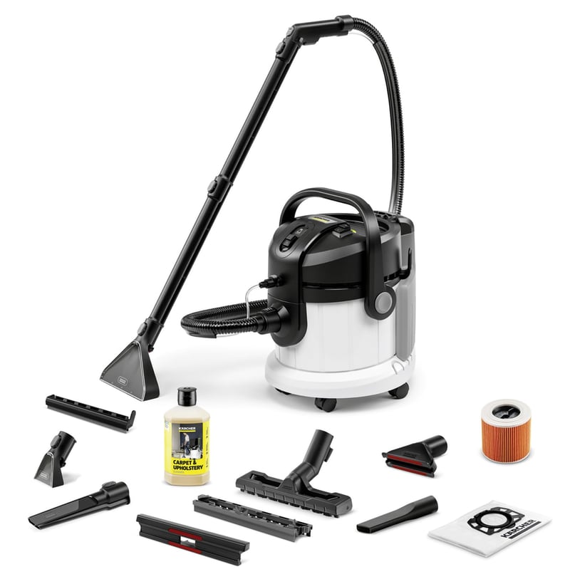 Aspirator cu spălare KÄRCHER SE 4 Plus – furtun flexibil 2 în 1, rază de acțiune 8 m, 1000 W, rezervor 4 L, alb