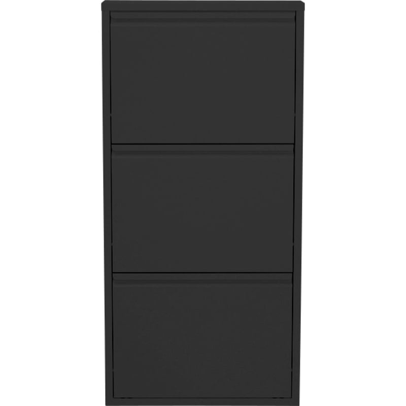 Kare Design Caruso botník čierny kov s 3 výklopnými dverami na 6 párov topánok úzky vysoký úložný priestor na topánky do predsiene 104x50x15 cm