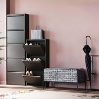 Kare Design Caruso botník čierny kov s 3 výklopnými dverami na 6 párov topánok úzky vysoký úložný priestor na topánky do predsiene 104x50x15 cm 2