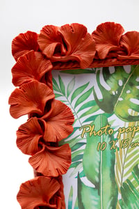 Kare fotorámik s motívom listov Ginkgo 10 x 15 cm oranžový, na výšku aj na šírku, na zavesenie na stenu, ručne maľovaná dekorácia do obývačky 5