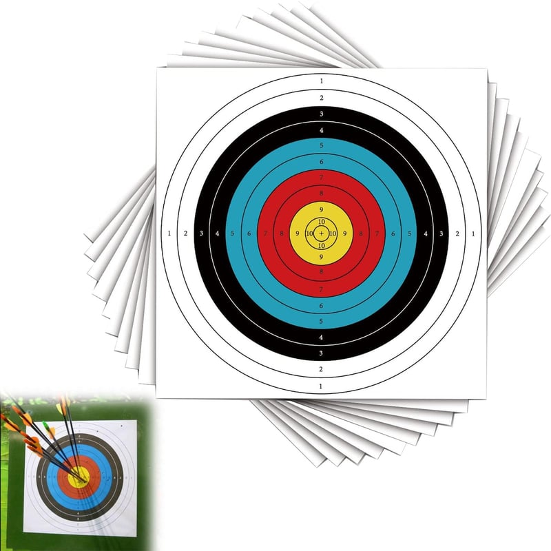 KARELLS Țintă de Arcaș din Hârtie, Disc, Insert 40x40 cm, Țintă pentru Poligon, Foaie pentru Antrenament și Competiții de Tir cu Arcul