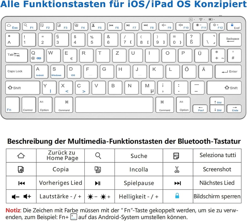 KARFUN Bluetooth Billentyűzet Vezeték Nélküli iPad iPhone Laptop Android iOS