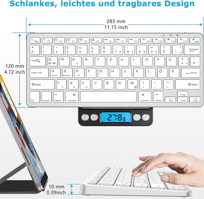 KARFUN Bluetooth Billentyűzet Vezeték Nélküli iPad iPhone Laptop Android iOS