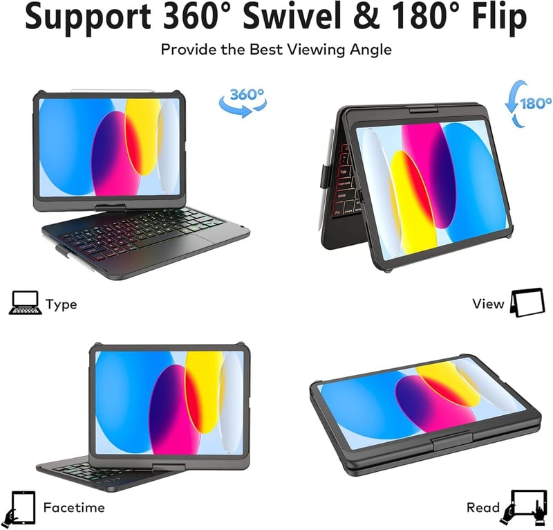 KARFUN iPad 10/11 Billentyűzetes Tok 360° Forgatható QWERTZ Trackpad Fekete - 10.9 inches, black