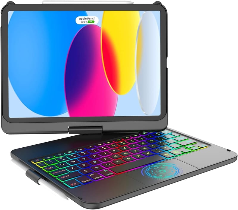 KARFUN iPad 10/11 Billentyűzetes Tok 360° Forgatható QWERTZ Trackpad Fekete - 10.9 inches, black