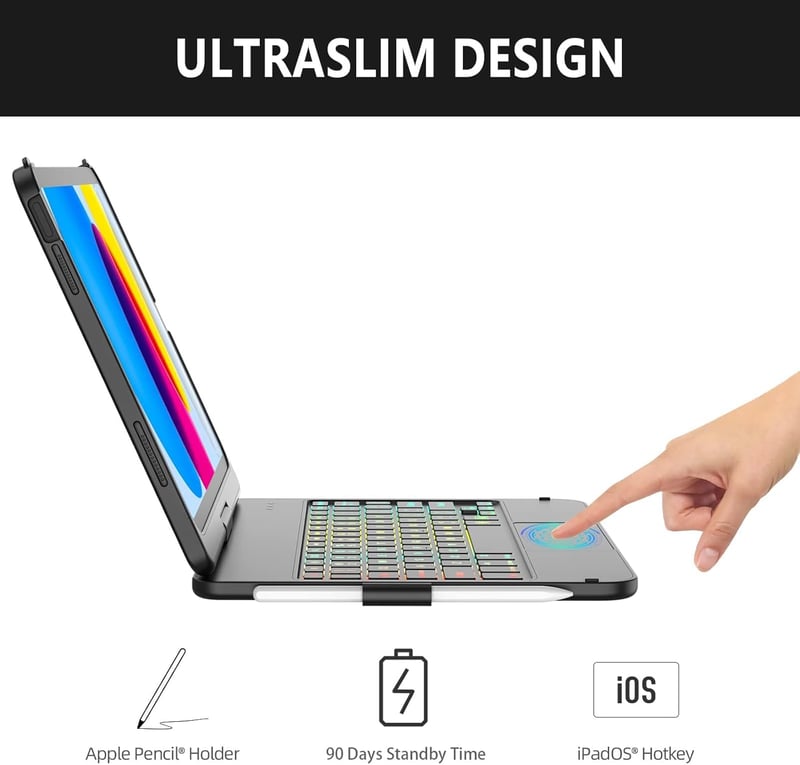 KARFUN iPad 10/11 Billentyűzetes Tok 360° Forgatható QWERTZ Trackpad Fekete - 10.9 inches, black