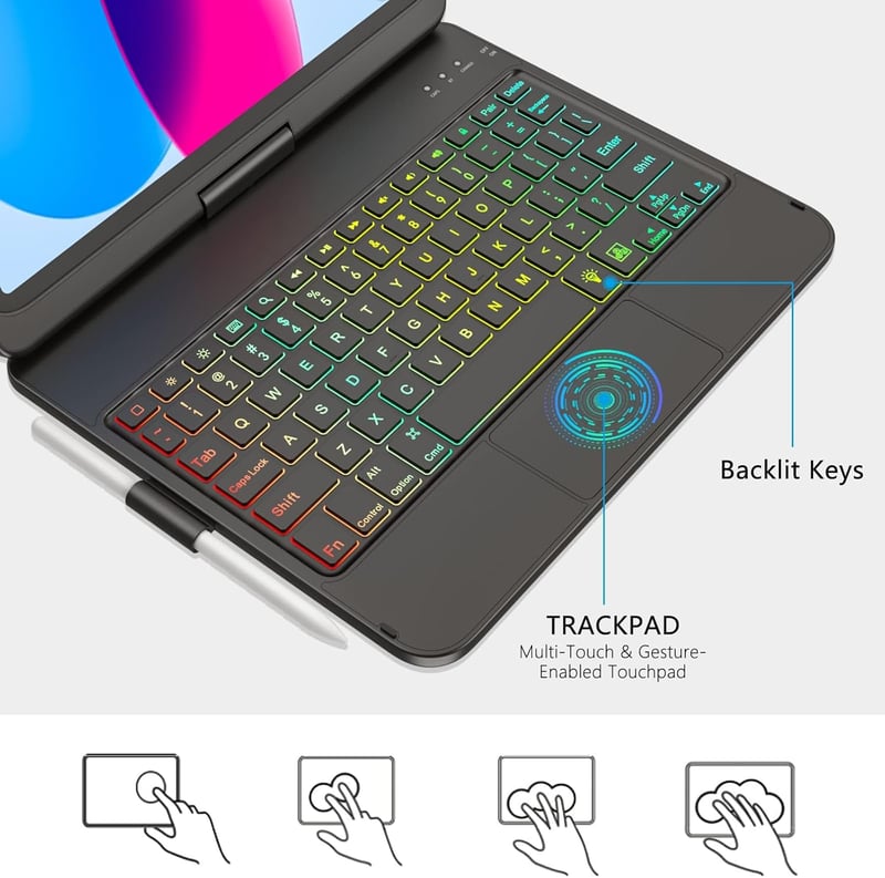 KARFUN iPad 10/11 Billentyűzetes Tok 360° Forgatható QWERTZ Trackpad Fekete - 10.9 inches, black