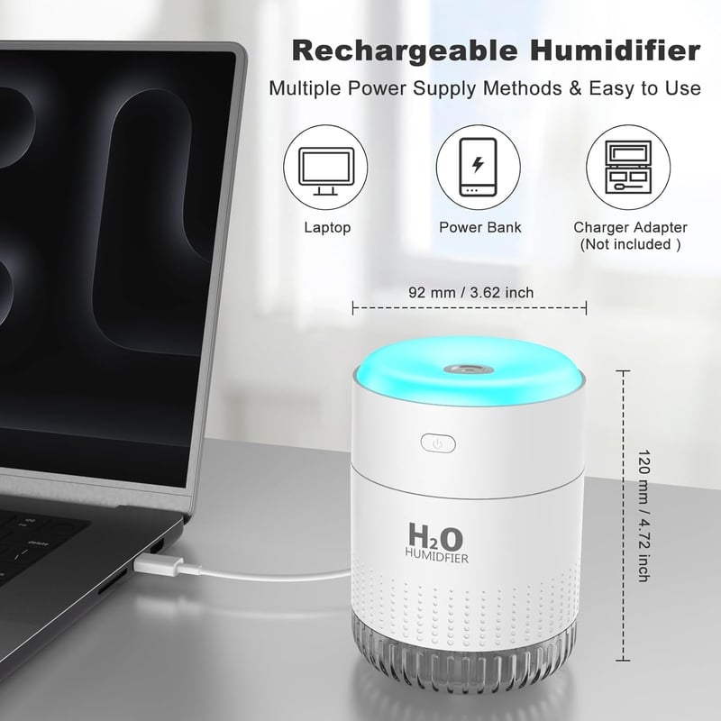 KARFUN Mini Hordozható Asztali Párásító, 7 Színes LED, Csendes Működés, Autó Kikapcsolás
