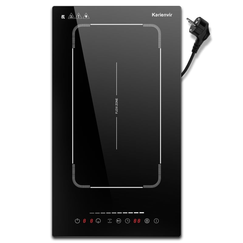 Karienvir indukcijska ploča za kuhanje s 2 zone, 30 cm, 3500 W, upravljanje na dodir (slider), tajmer