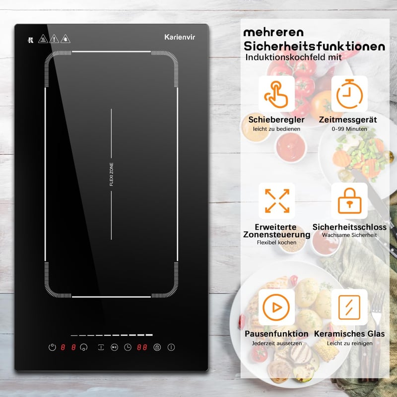 Karienvir 2 égős indukciós főzőlap 30cm, 3500W, érintésvezérlés, időzítő