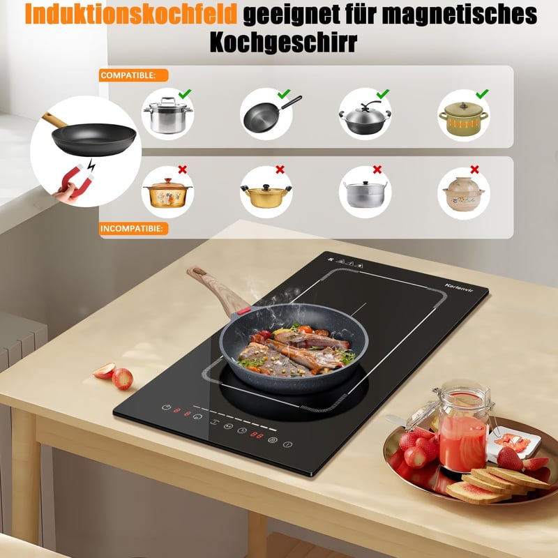 Karienvir 2 égős indukciós főzőlap 30cm, 3500W, érintésvezérlés, időzítő