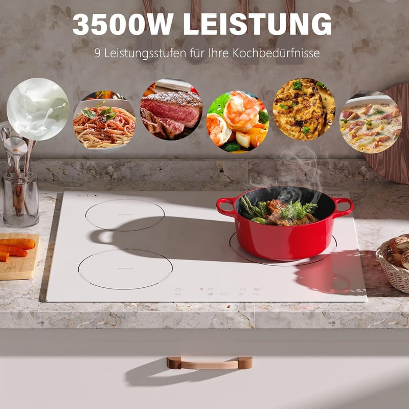 Karienvir 3 zónás beépíthető indukciós főzőlap 60cm fehér 3500W érintésvezérlés