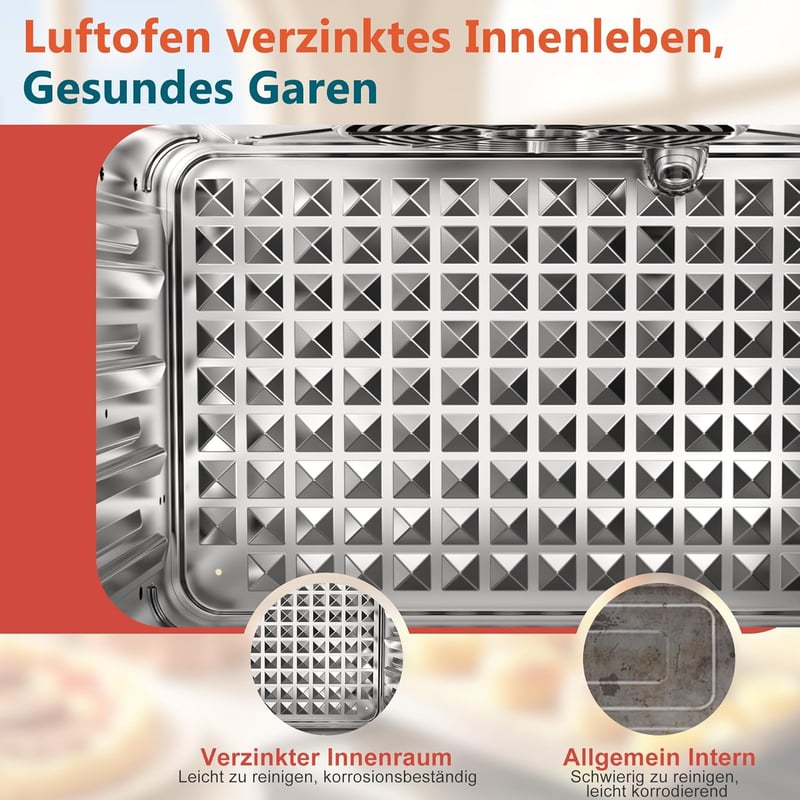 Karienvir 36L Digitális Mini Sütő 1800W - Légkeveréses Hőlégkeverős Sütő Időzítővel, 100-230°C, Olajmentes Sütés, 7 Kiegészítővel