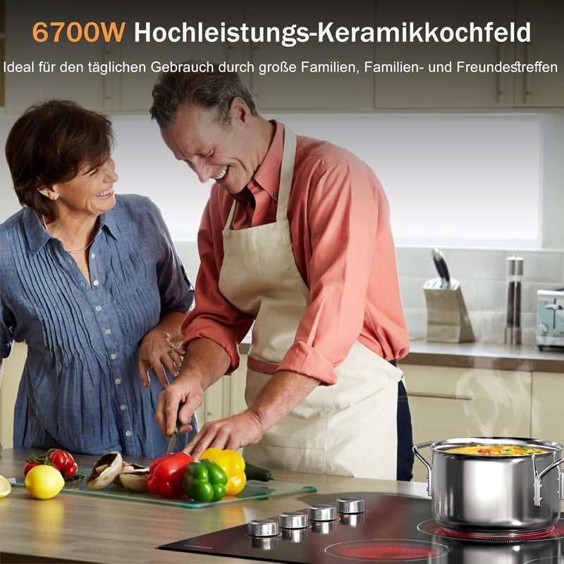 Karienvir 77 cm-es beépíthető kerámia főzőlap 4 égővel, bővíthető zóna, 9 hőfok