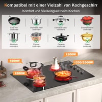 Karienvir 77 cm-es beépíthető kerámia főzőlap 4 égővel, bővíthető zóna, 9 hőfok 5