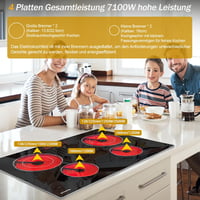 Karienvir 77 cm-es Beépíthető Üvegkerámia Főzőlap 4 Zónával - Elektromos Tűzhely Időzítővel és Biztonsági Zárral, 7100W 4