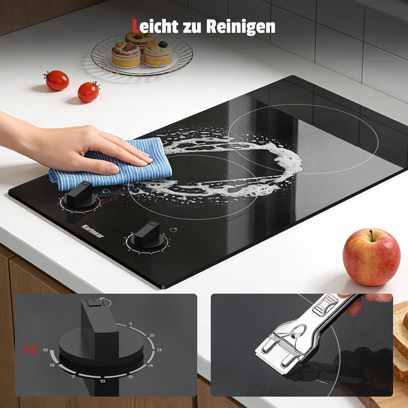 Karinear 2 égőfejes elektromos főzőlap 30 cm, 3000 W, fekete üveg