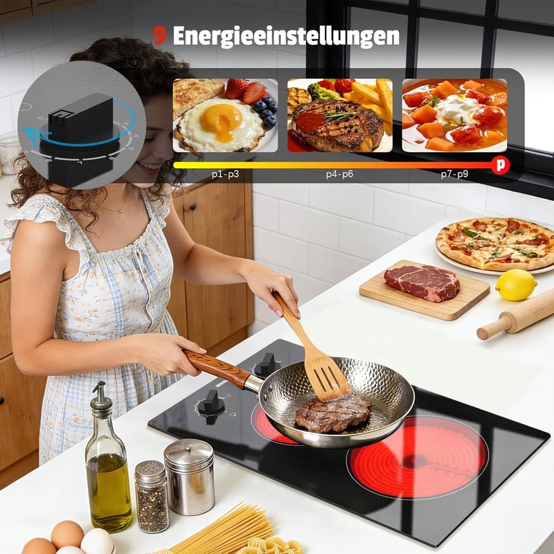 Karinear 2 égőfejes elektromos főzőlap 30 cm, 3000 W, fekete üveg