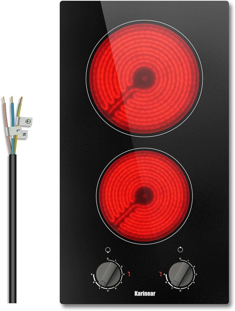 Karinear 2 égőfejes elektromos főzőlap 30 cm, 3000 W, fekete üveg