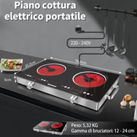 Karinear 2 égőfejes üveg főzőlap 3200W hordozható infravörös timer funkcióval 5