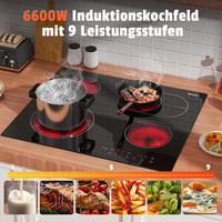 Karinear 4 égőfejes beépíthető kerámia főzőlap 60cm, dupla bővíthető zóna, érintésvezérlés, időzítő - 4 Zone Touch 6600w Standard 5