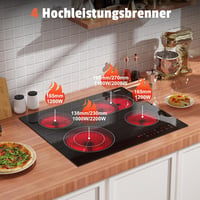Karinear 4 égőfejes beépíthető kerámia főzőlap 60cm, dupla bővíthető zóna, érintésvezérlés, időzítő - 4 Zone Touch 6600w Standard 3