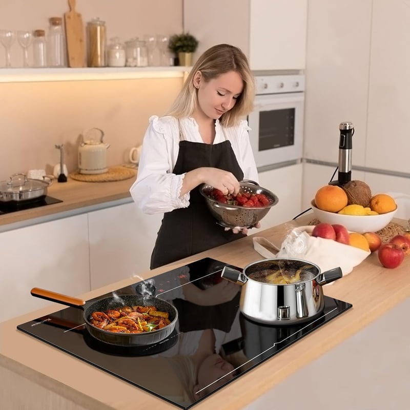 Karinear 60 cm-es Indukciós Főzőlap Dupla Flex Zónával - 4 Főzőmezős, Mágneses Gomb/Érintésvezérlés, Időzítő, Booster Funkcióval, 7200W